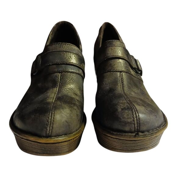 Born Women's Gray Metallic Leather Platform Clogs Heels Shoes Size 7 - Picture 10 of 10